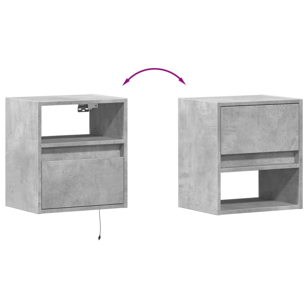 Sieninė TV spintelė su LED lemputėmis, betono, 41x31x45cm