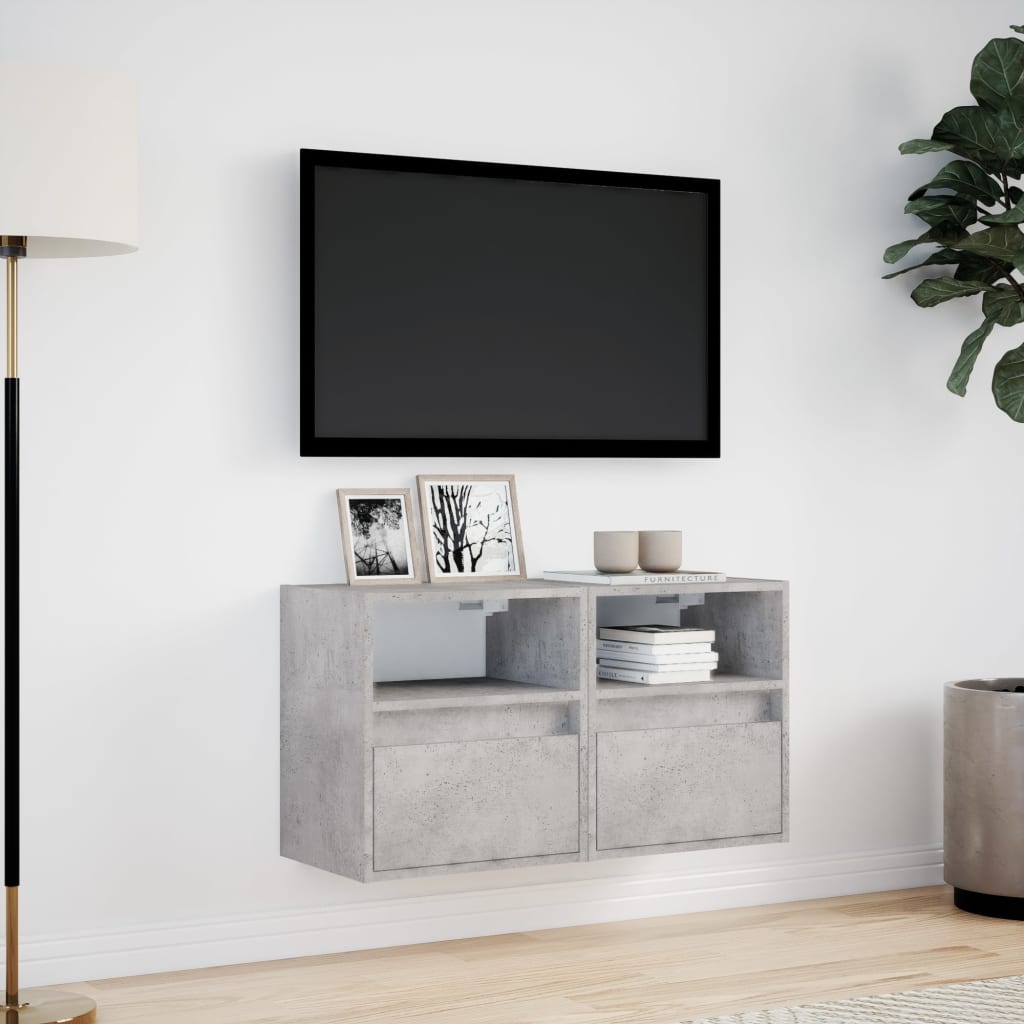 Sieninės TV spintelės su LED, 2vnt., betono pilkos, 41x31x45cm