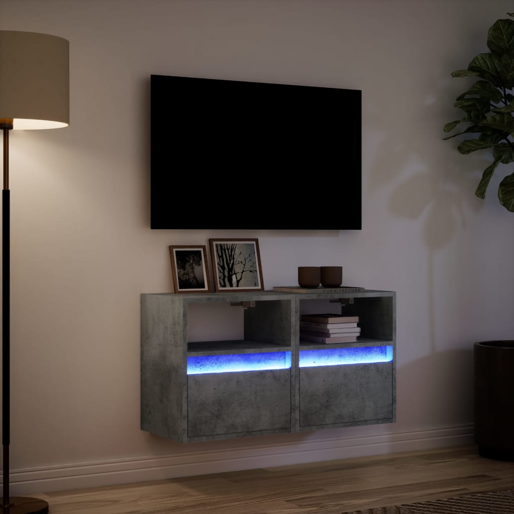 Sieninės TV spintelės su LED, 2vnt., betono pilkos, 41x31x45cm