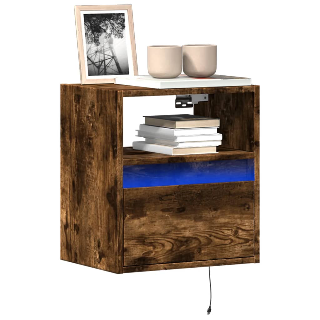 Sieninė TV spintelė su LED lemputėmis, dūminė, 41x31x45cm