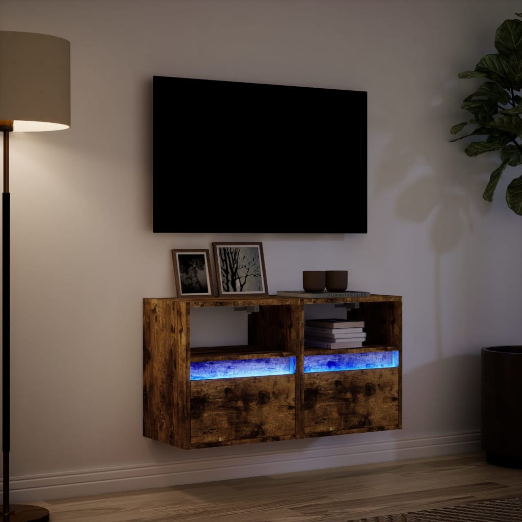 Sieninės TV spintelės su LED, 2vnt., dūminio ąžuolo, 41x31x45cm