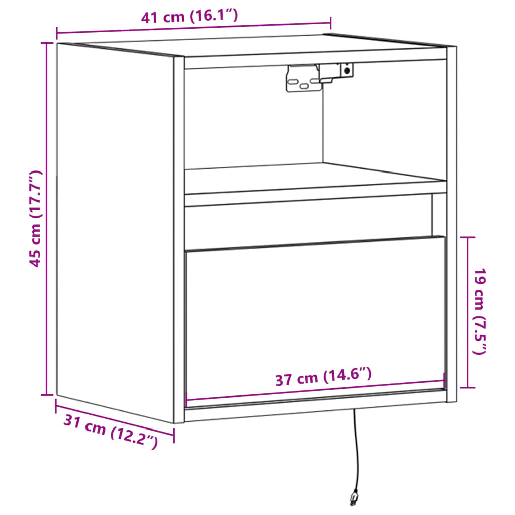 Wall-mounted TV Cabinet with LED Lights, Grey, 41x31x45cm