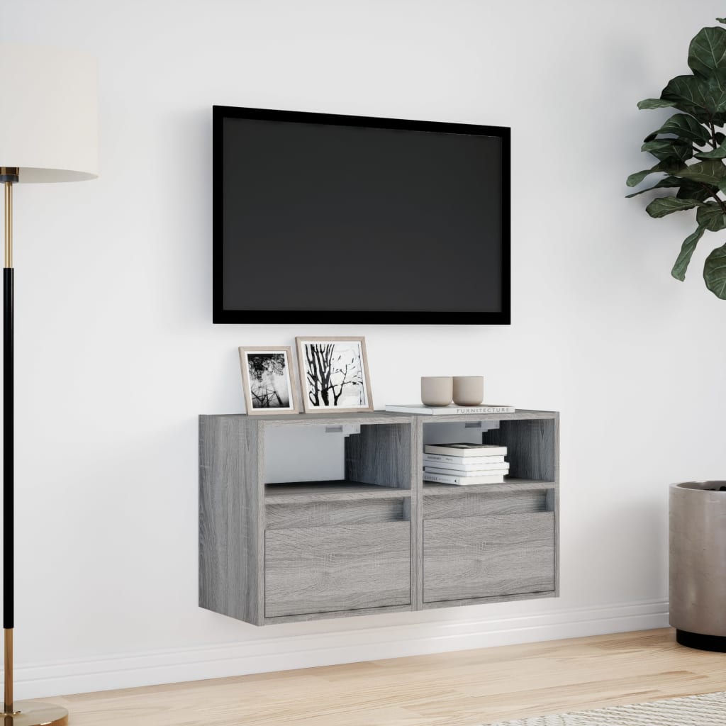 Sienas TV skapīši ar LED, 2 gab., pelēki, 41x31x45cm