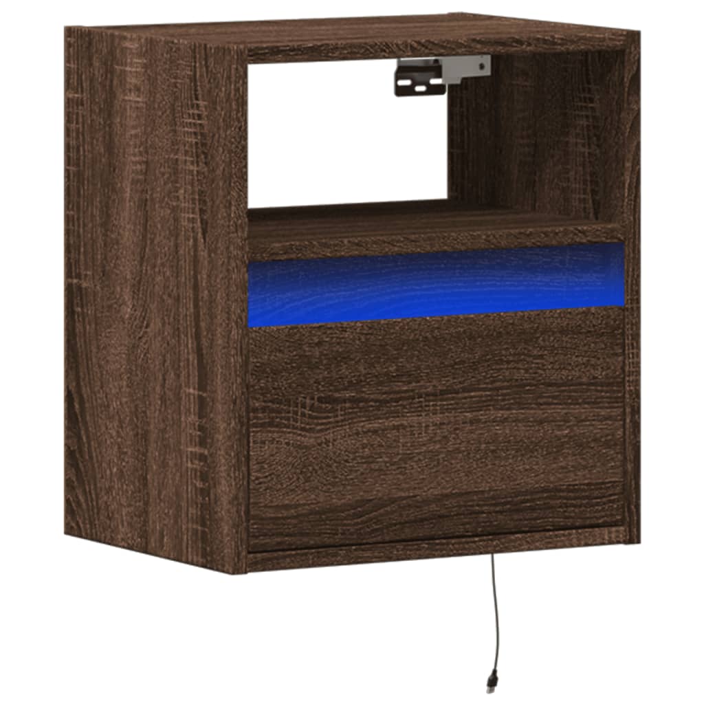 Sieninė TV spintelė su LED lemputėmis, ruda ąžuolo, 41x31x45cm