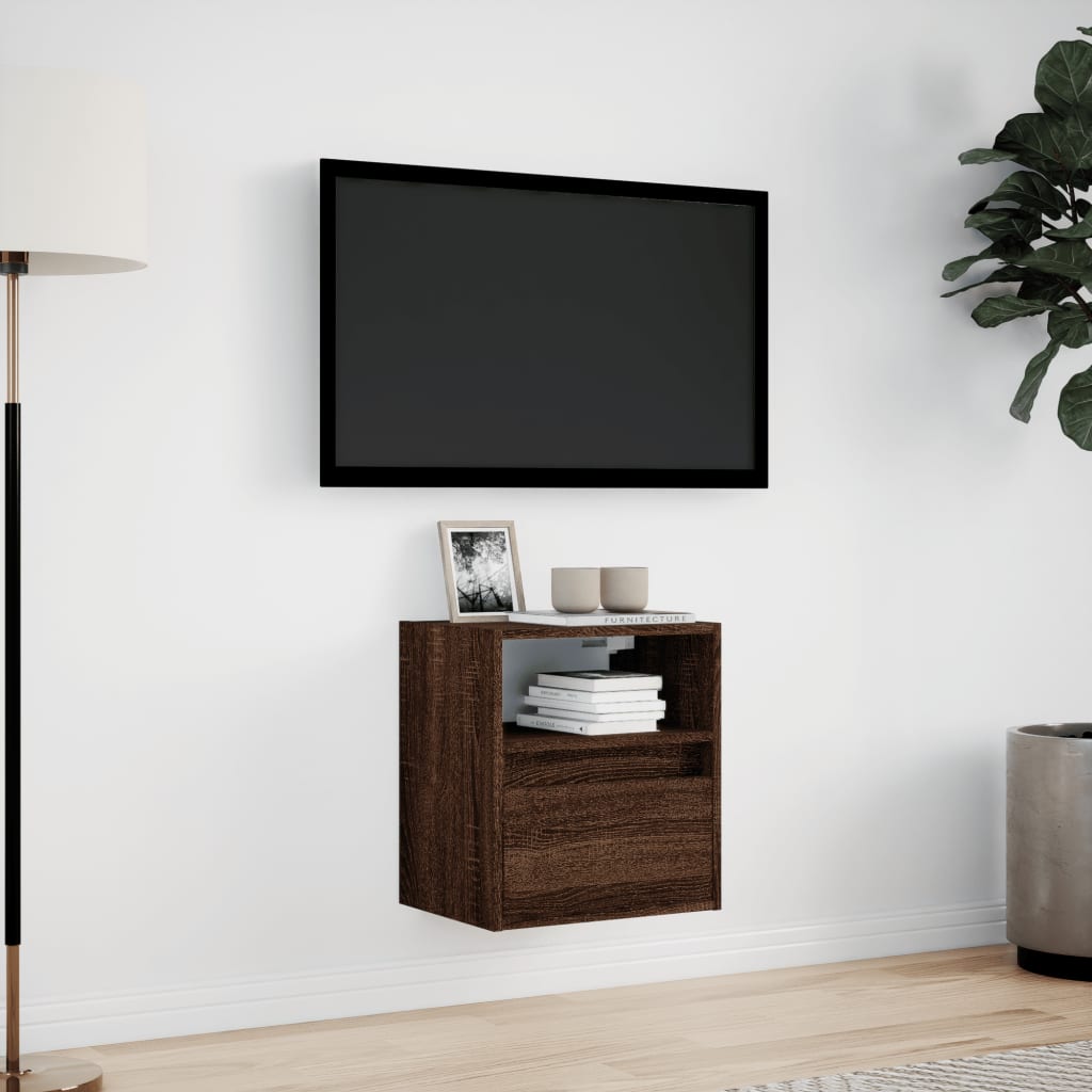 Sieninė TV spintelė su LED lemputėmis, ruda ąžuolo, 41x31x45cm