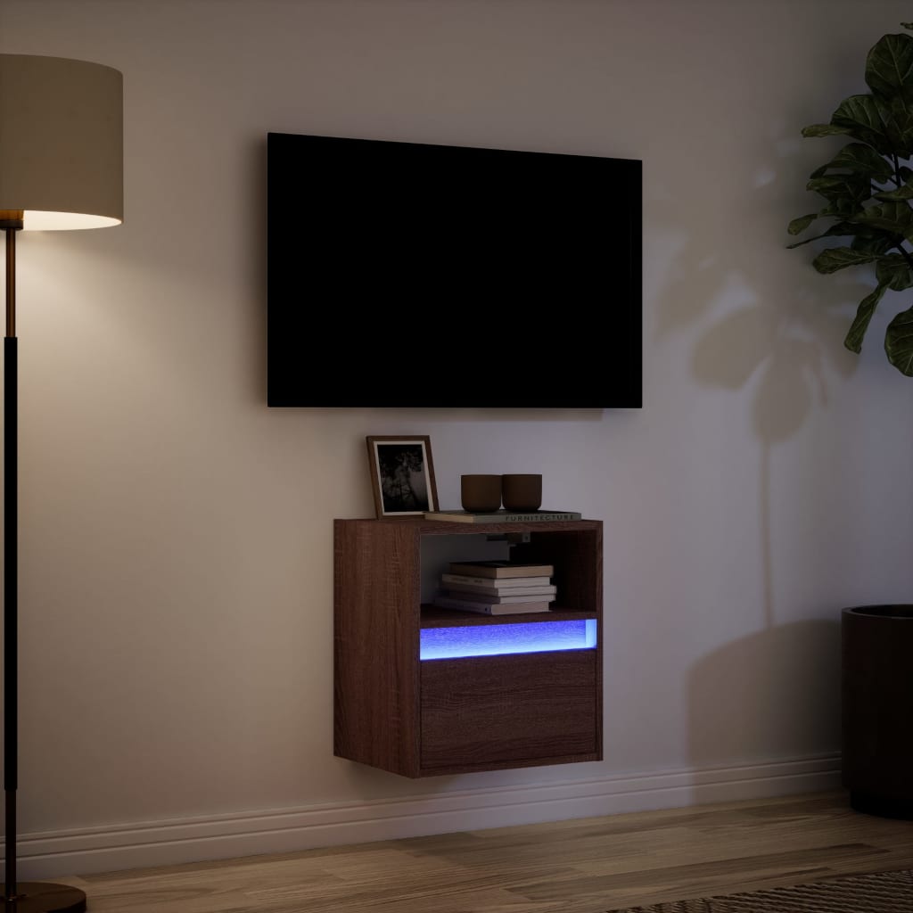 Sieninė TV spintelė su LED lemputėmis, ruda ąžuolo, 41x31x45cm