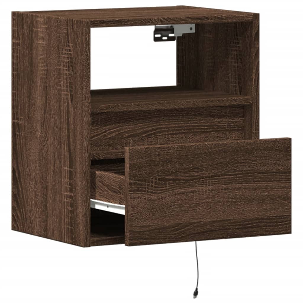 Sieninė TV spintelė su LED lemputėmis, ruda ąžuolo, 41x31x45cm