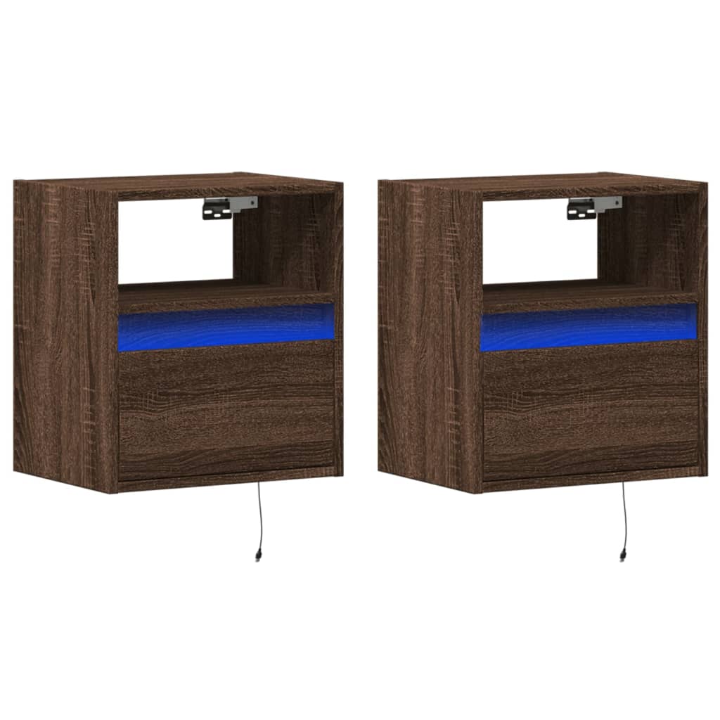 Sieninės TV spintelės su LED, 2vnt., rudos ąžuolo, 41x31x45cm