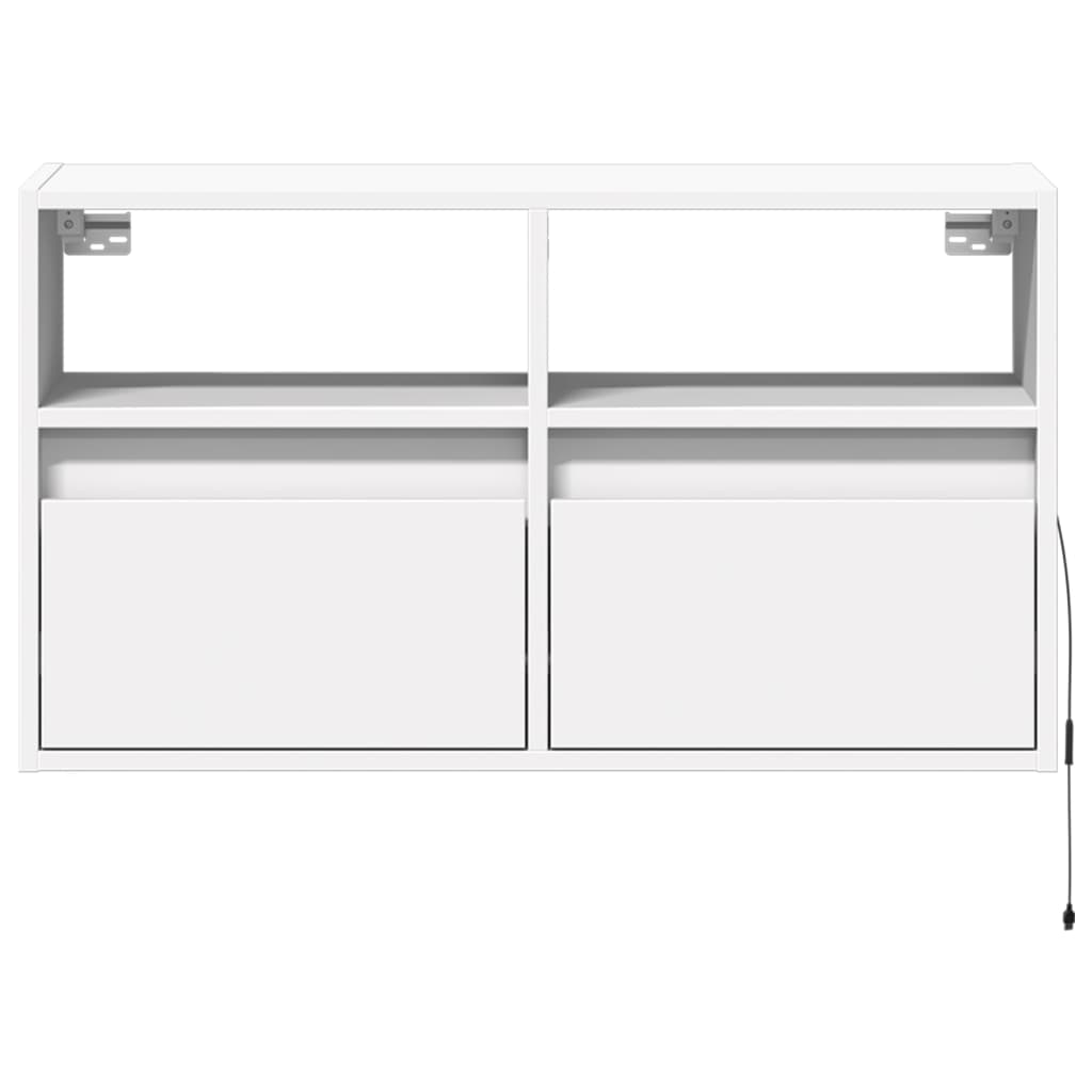 Sieninė TV spintelė su LED lemputėmis, balta, 80x31x45cm
