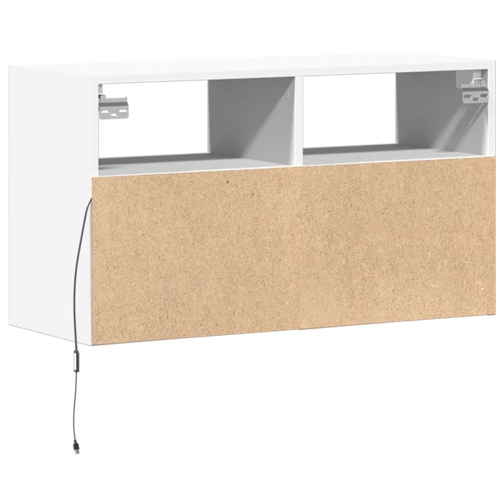 Sieninė TV spintelė su LED lemputėmis, balta, 80x31x45cm
