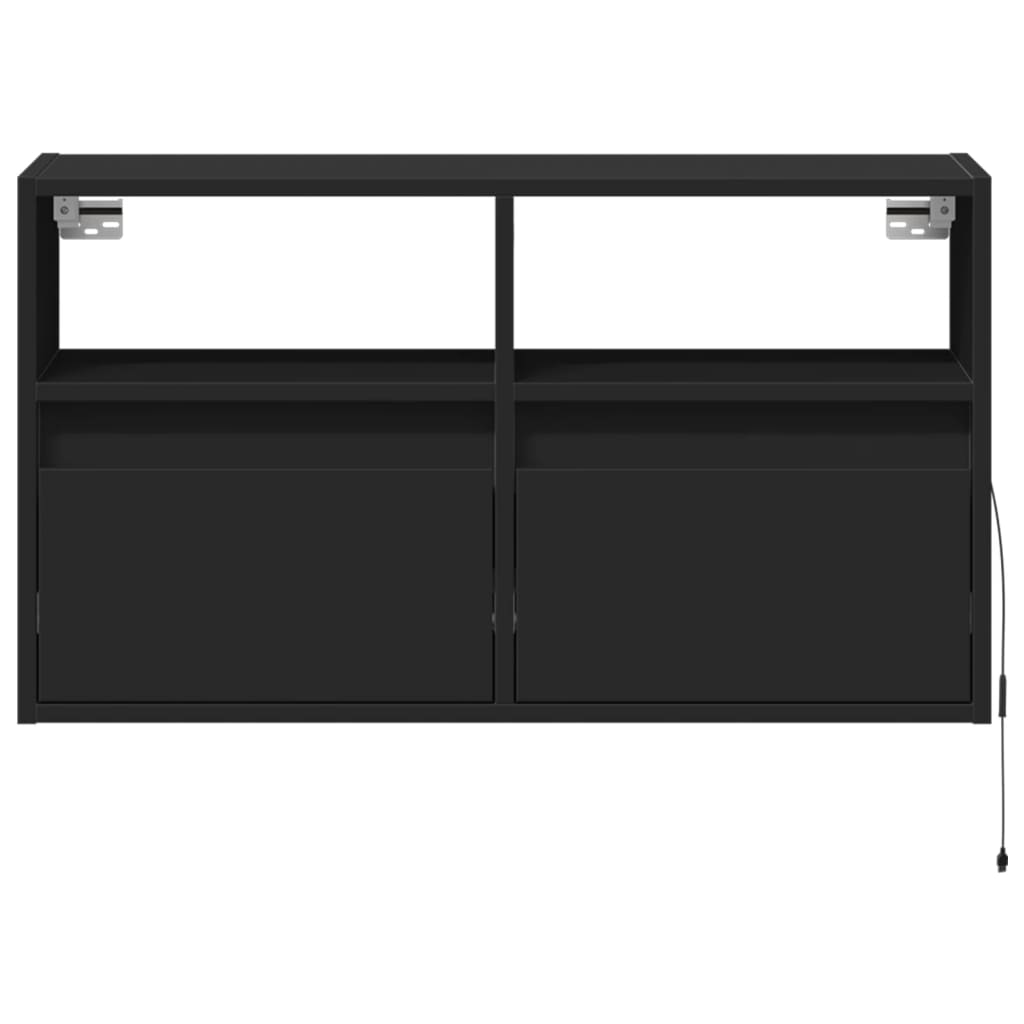 Sieninė TV spintelė su LED lemputėmis, juoda, 80x31x45cm