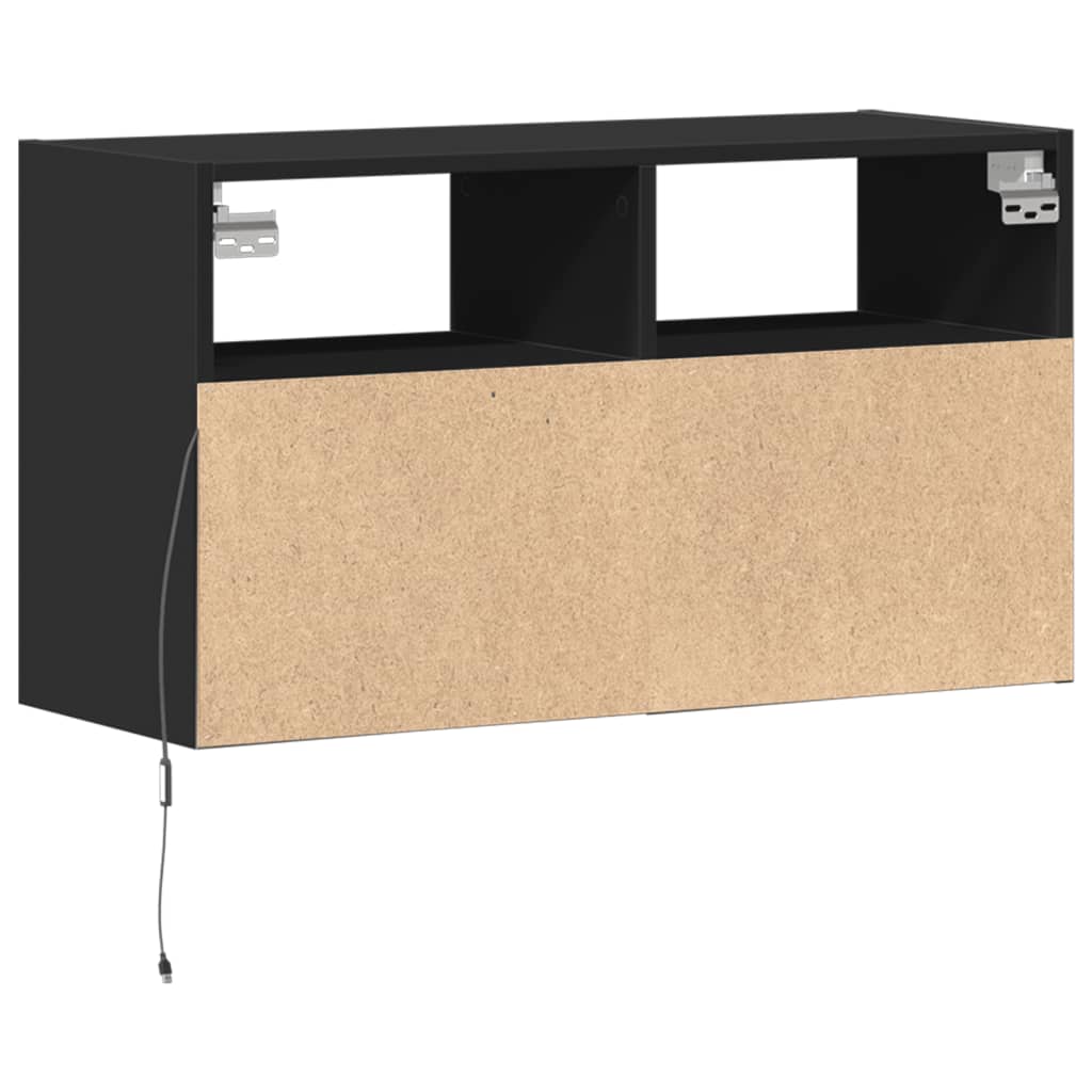 Sieninė TV spintelė su LED lemputėmis, juoda, 80x31x45cm