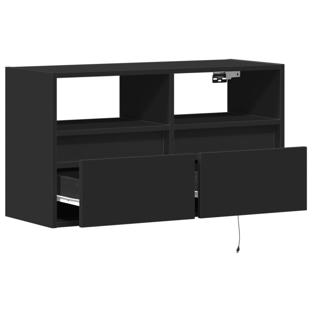 Sieninė TV spintelė su LED lemputėmis, juoda, 80x31x45cm