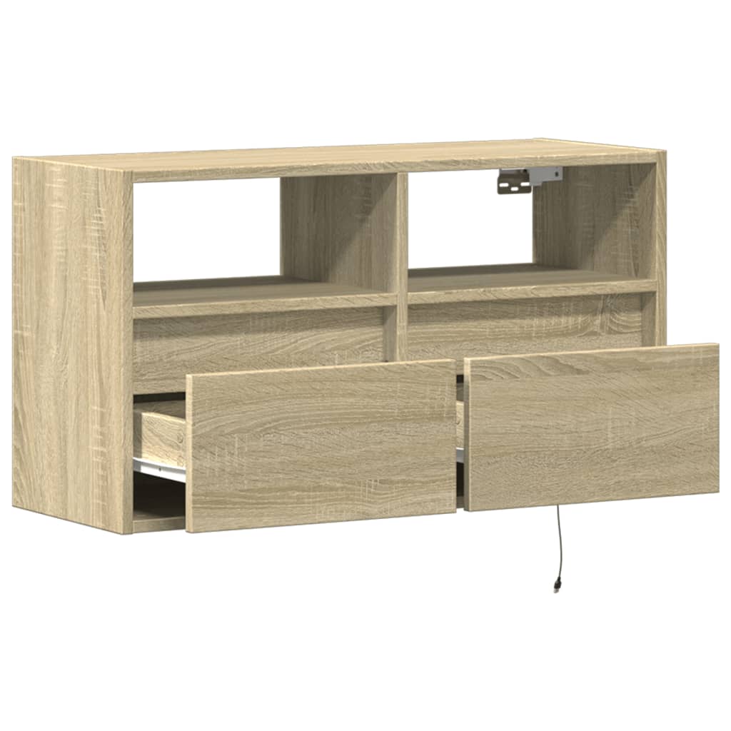 Sieninė TV spintelė su LED lemputėmis, ąžuolo, 80x31x45cm