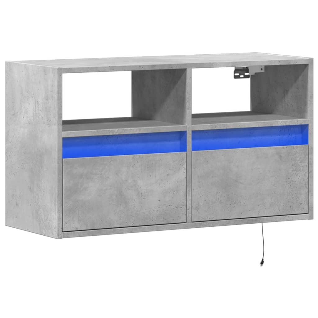 Wall-mounted TV cabinet with LED lights, concrete, 80x31x45cm