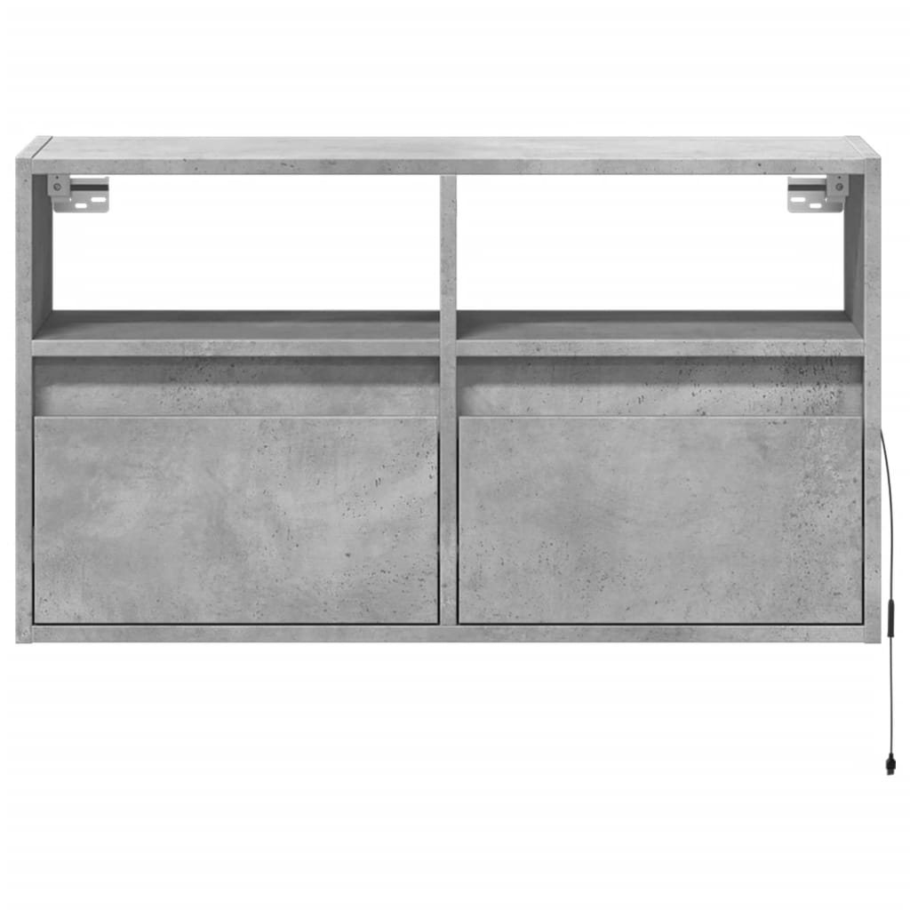 Wall-mounted TV cabinet with LED lights, concrete, 80x31x45cm