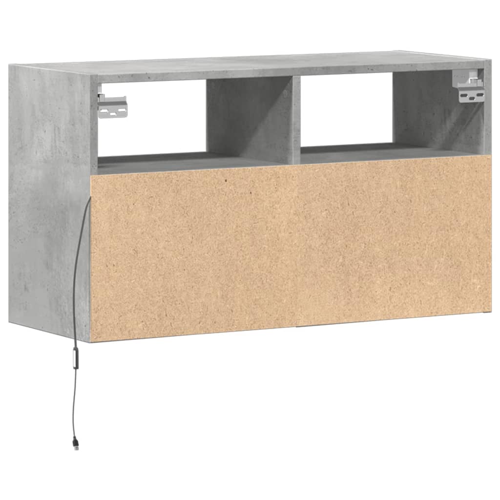 Wall-mounted TV cabinet with LED lights, concrete, 80x31x45cm
