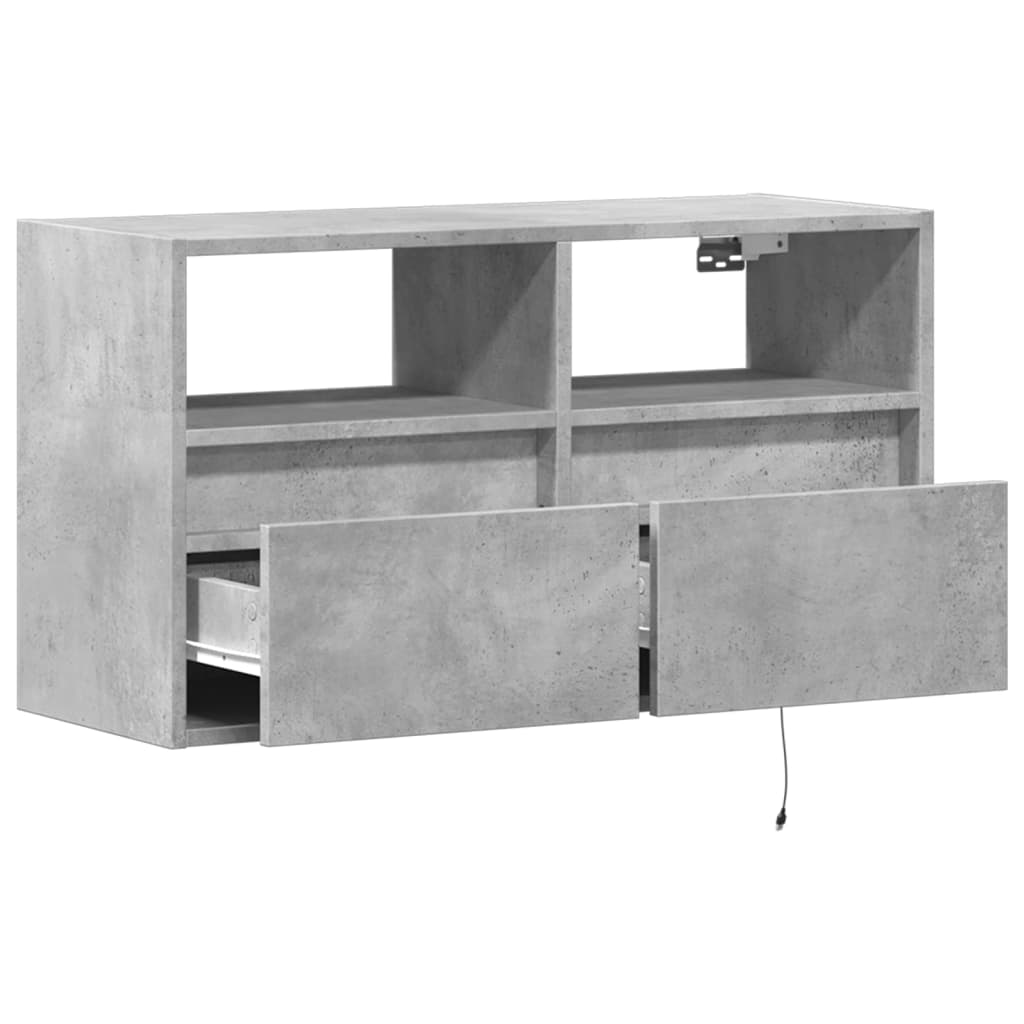 Wall-mounted TV cabinet with LED lights, concrete, 80x31x45cm