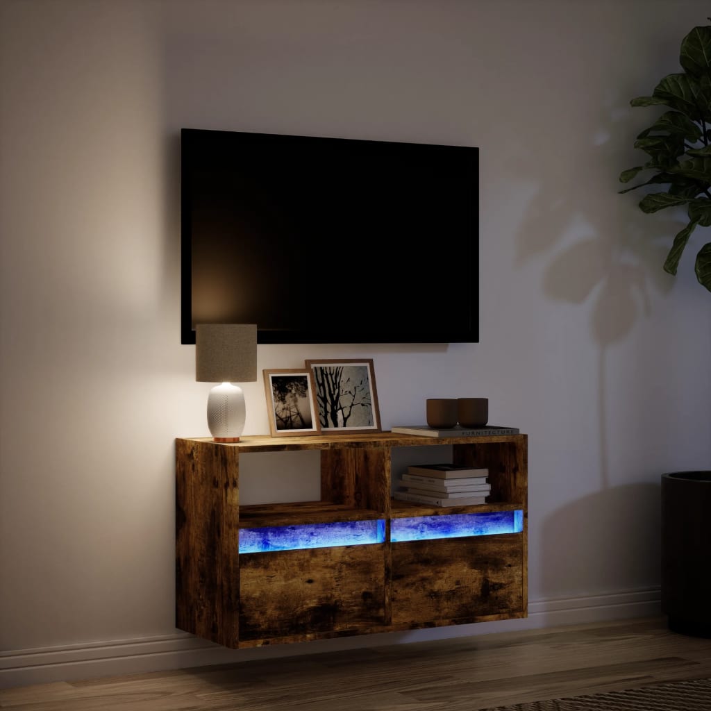 Sienas TV skapītis ar LED apgaismojumu, dūmu krāsas, 80x31x45 cm