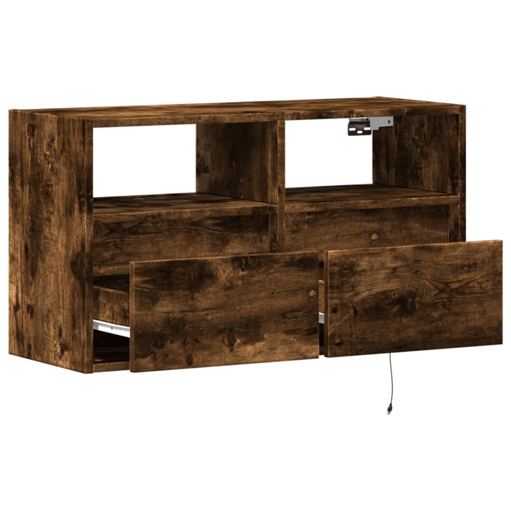 Sieninė TV spintelė su LED lemputėmis, dūminė, 80x31x45cm