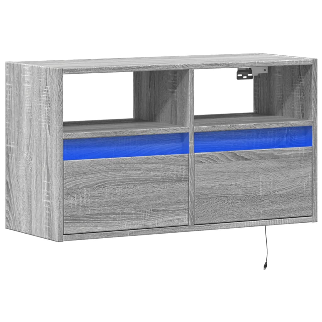 Sieninė TV spintelė su LED lemputėmis, pilka ąžuolo, 80x31x45cm