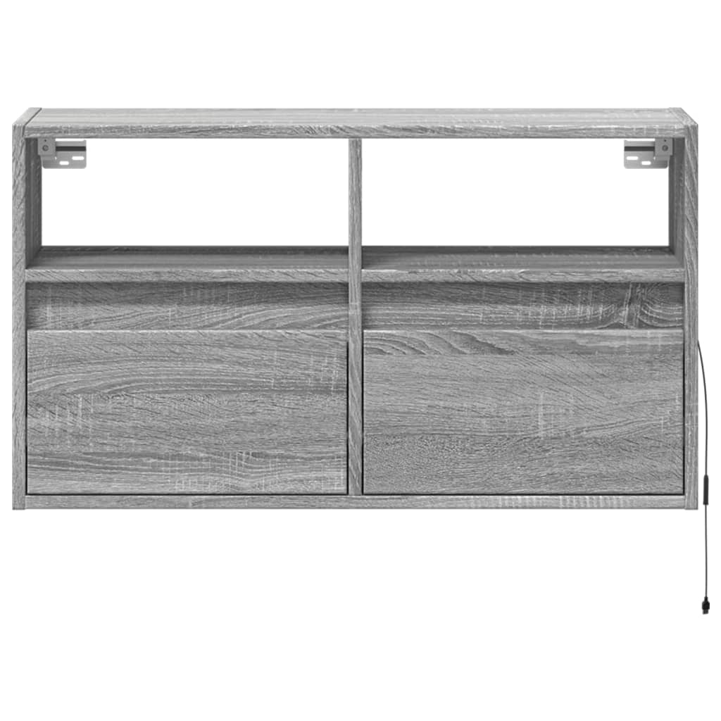Sieninė TV spintelė su LED lemputėmis, pilka ąžuolo, 80x31x45cm