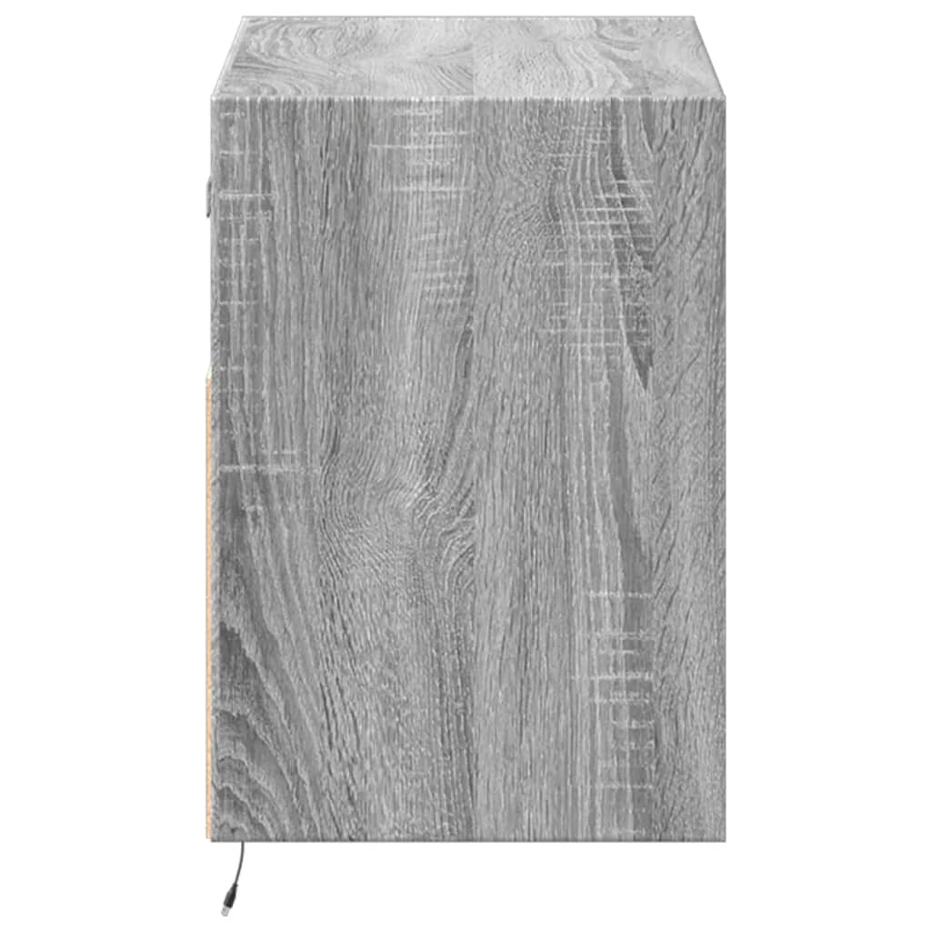 Sieninė TV spintelė su LED lemputėmis, pilka ąžuolo, 80x31x45cm