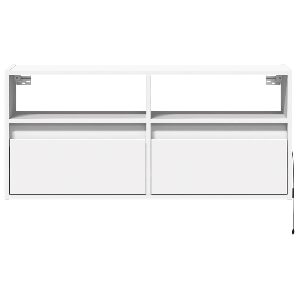 Wall-mounted TV cabinet with LED lights, white, 100x31x45cm