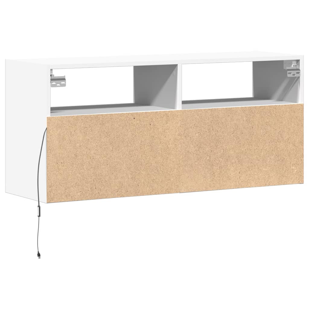 Wall-mounted TV cabinet with LED lights, white, 100x31x45cm