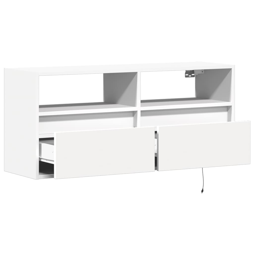 Wall-mounted TV cabinet with LED lights, white, 100x31x45cm