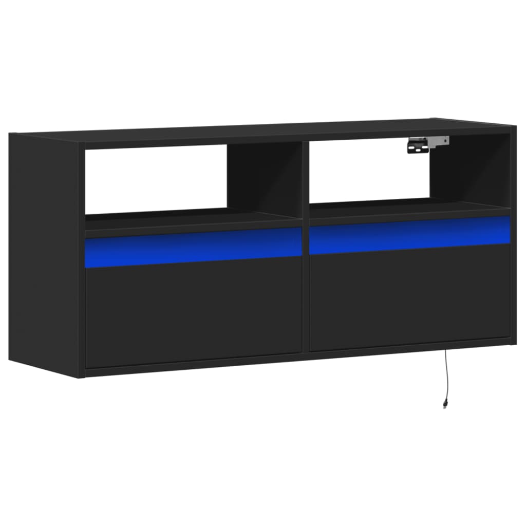 Sienas TV skapītis ar LED apgaismojumu, melns, 100x31x45cm