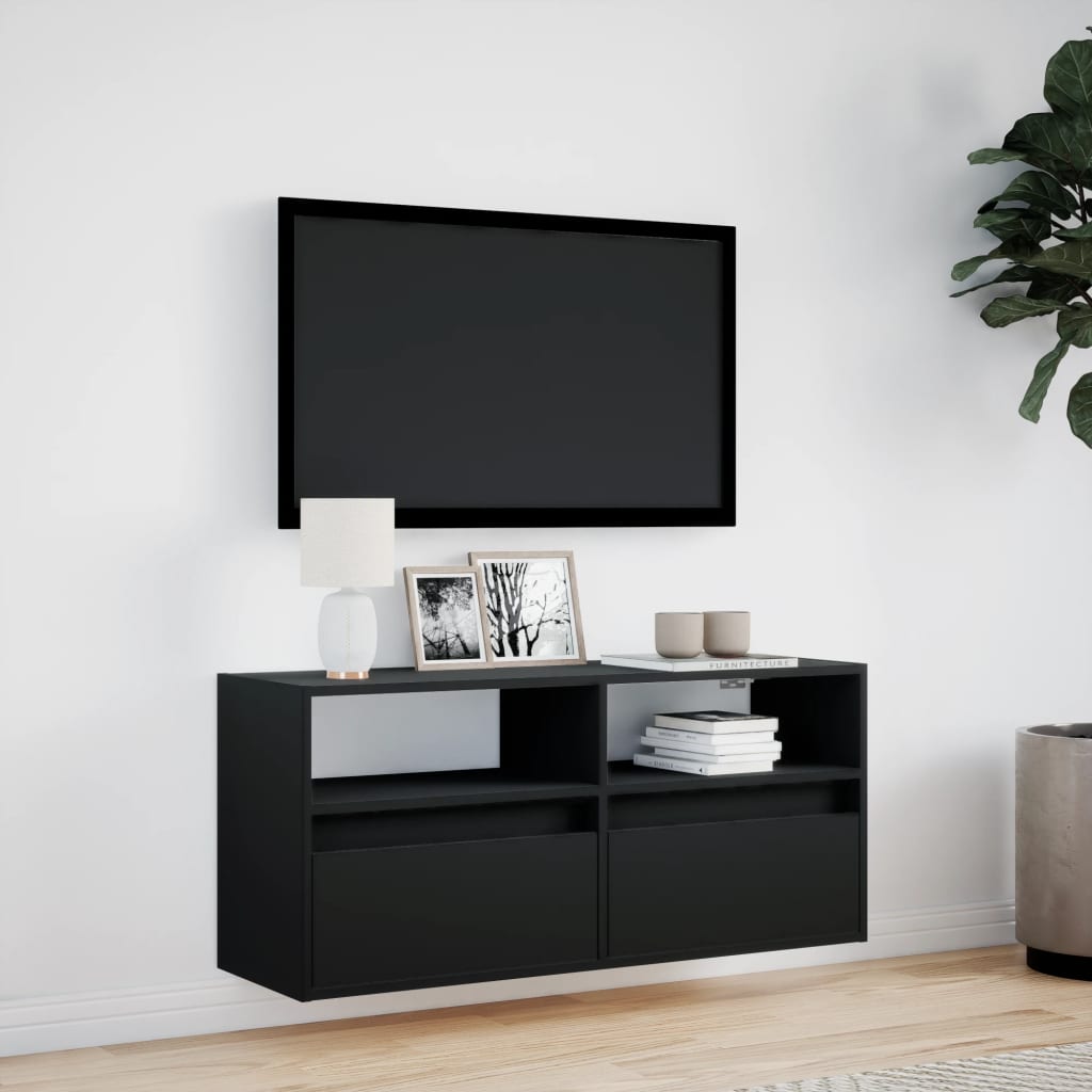 Sienas TV skapītis ar LED apgaismojumu, melns, 100x31x45cm