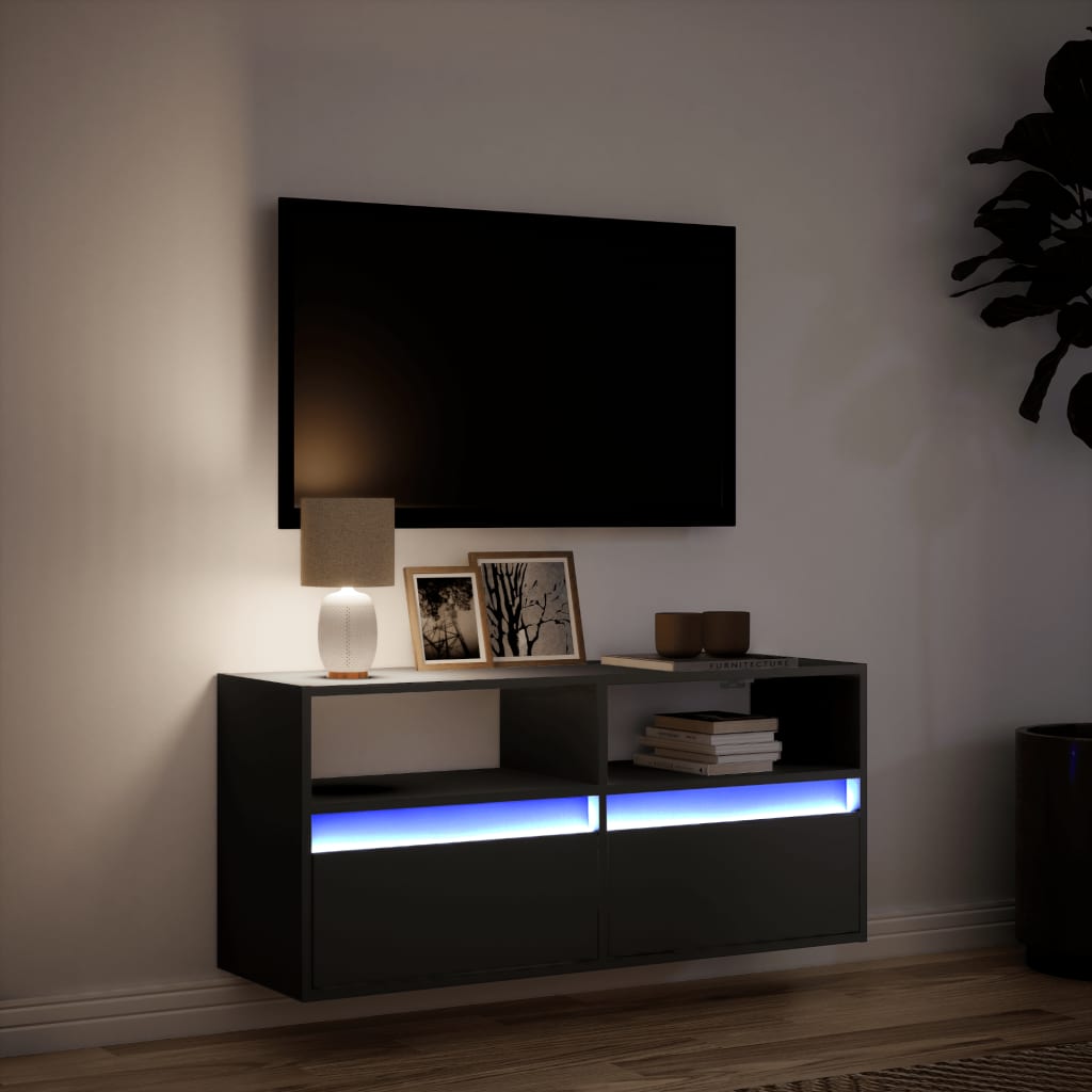 Sienas TV skapītis ar LED apgaismojumu, melns, 100x31x45cm