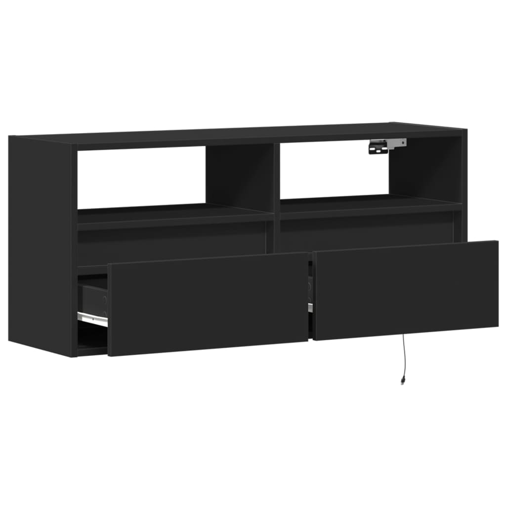 Sienas TV skapītis ar LED apgaismojumu, melns, 100x31x45cm