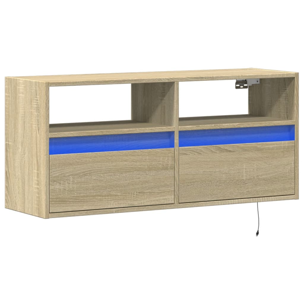 Sieninė TV spintelė su LED lemputėmis, ąžuolo, 100x31x45cm