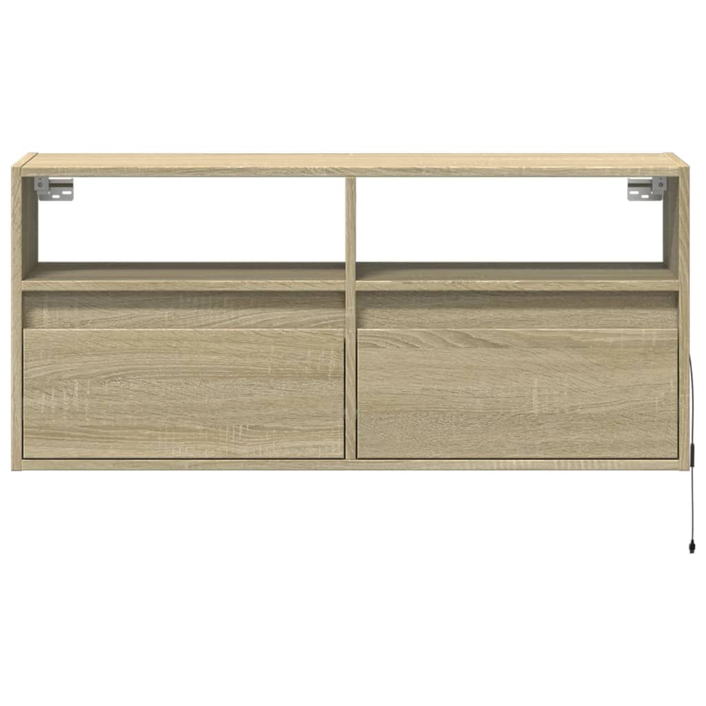 Sieninė TV spintelė su LED lemputėmis, ąžuolo, 100x31x45cm