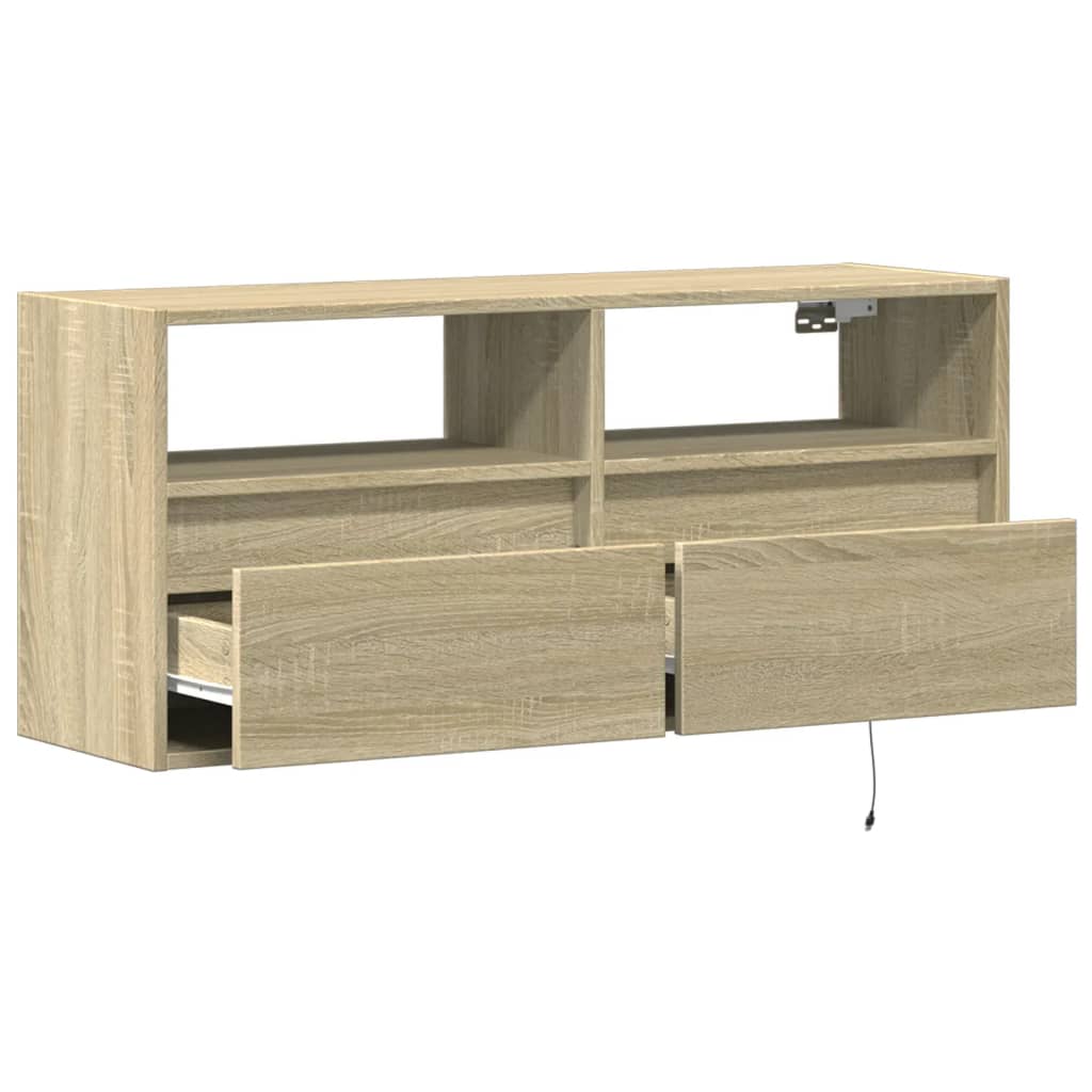 Sieninė TV spintelė su LED lemputėmis, ąžuolo, 100x31x45cm