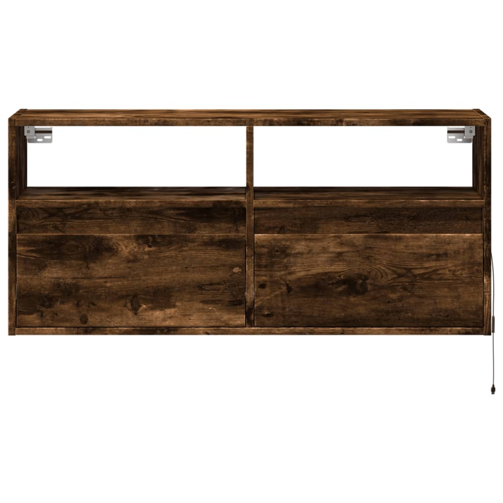 Pie sienas stiprināms TV skapītis ar LED gaismām, dūmu krāsā, 100x31x45 cm