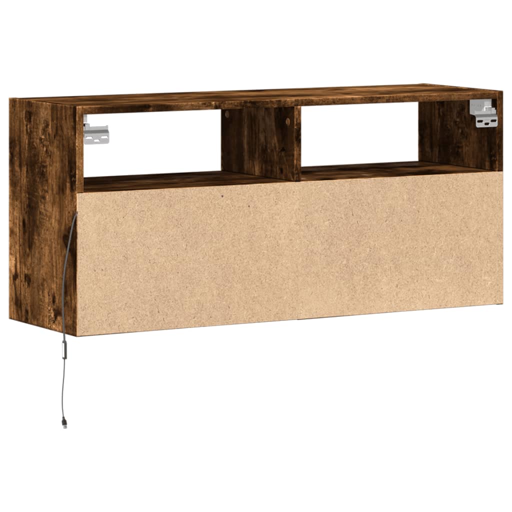 Pie sienas stiprināms TV skapītis ar LED gaismām, dūmu krāsā, 100x31x45 cm