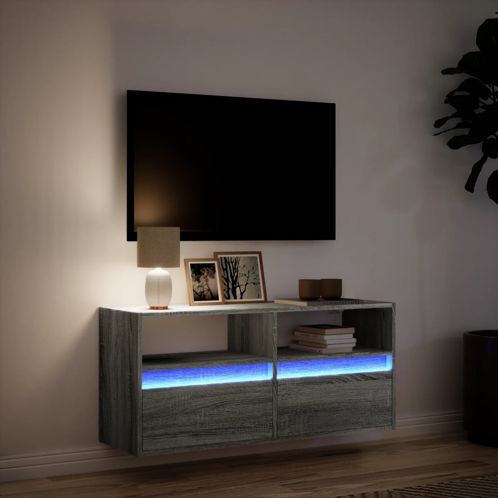 Piekaramais TV skapītis ar LED gaismām, pelēks, 100x31x45 cm