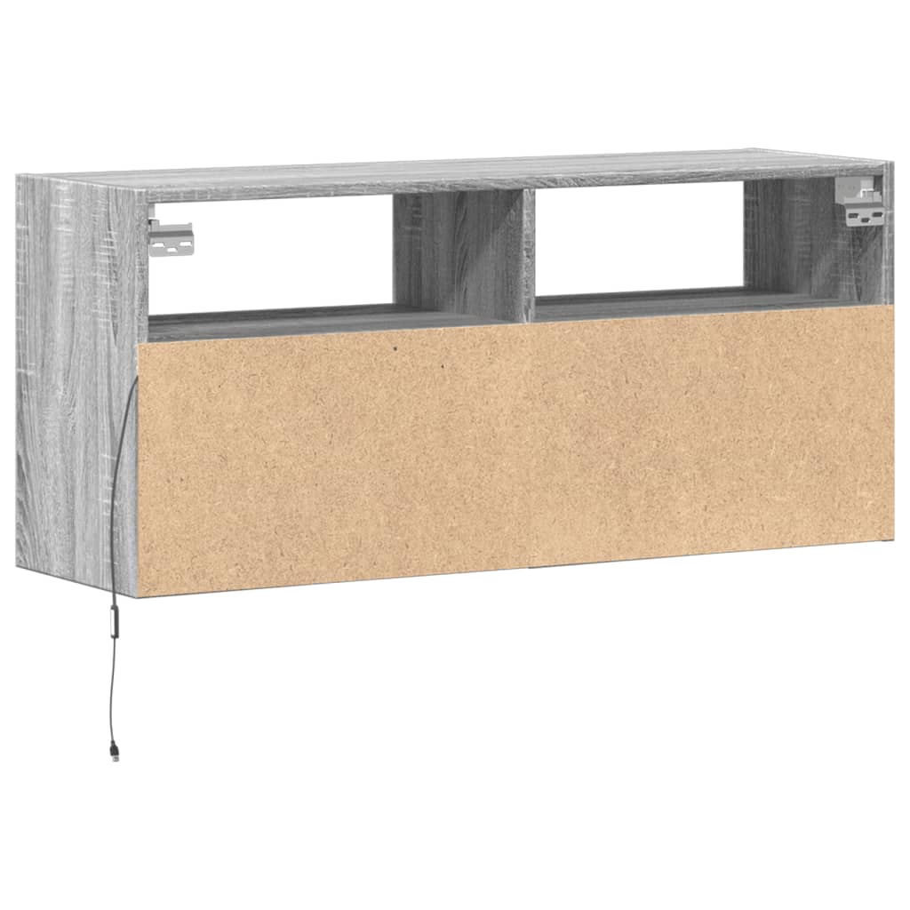 Sieninė TV spintelė su LED lemputėmis, pilka, 100x31x45cm
