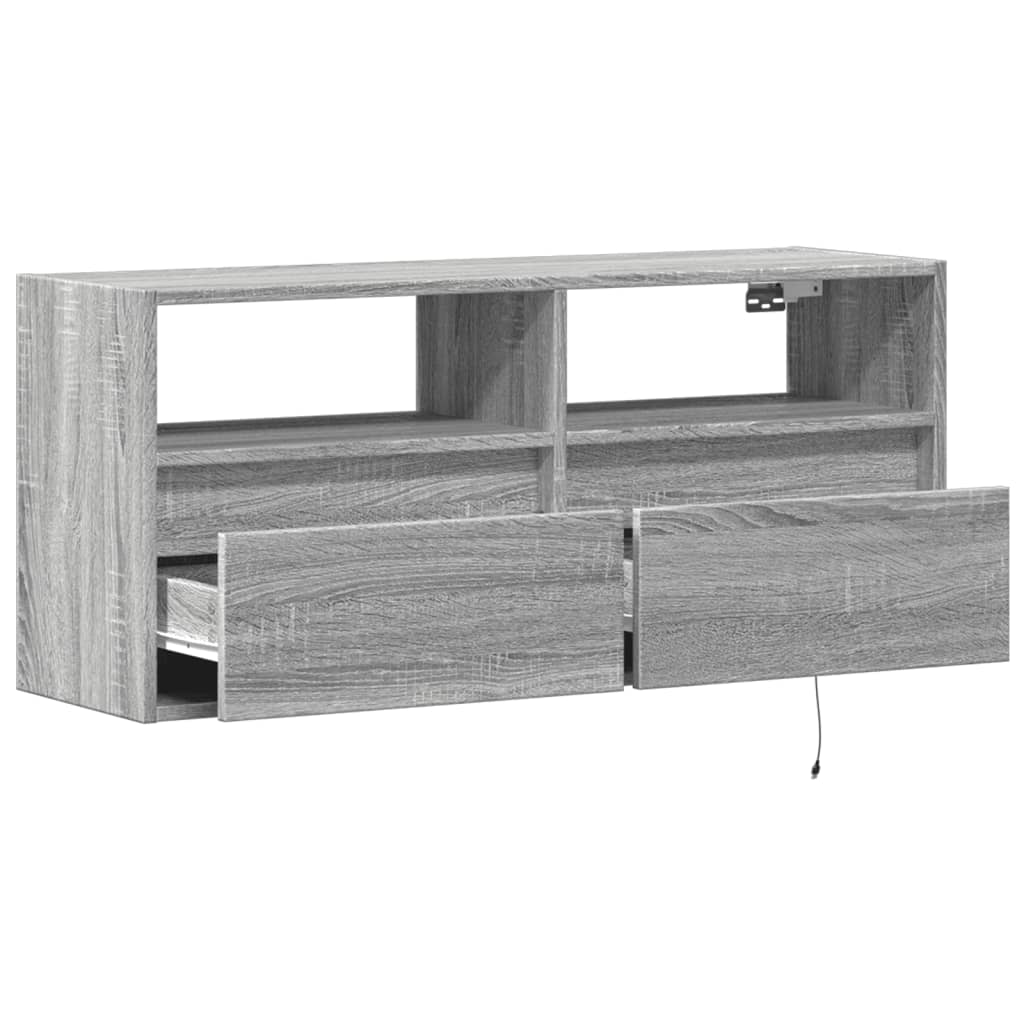 Sieninė TV spintelė su LED lemputėmis, pilka, 100x31x45cm