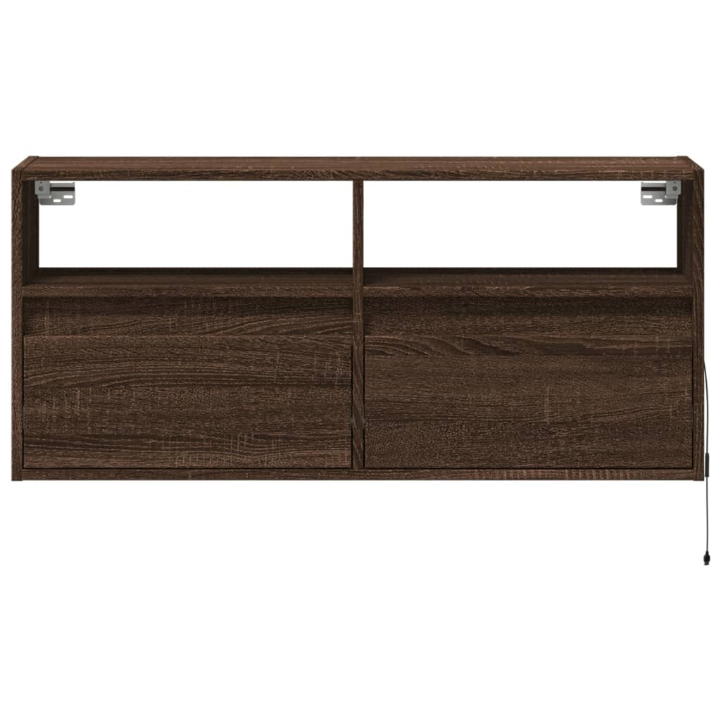 Wall-mounted TV cabinet with LED lights, brown oak, 100x31x45cm