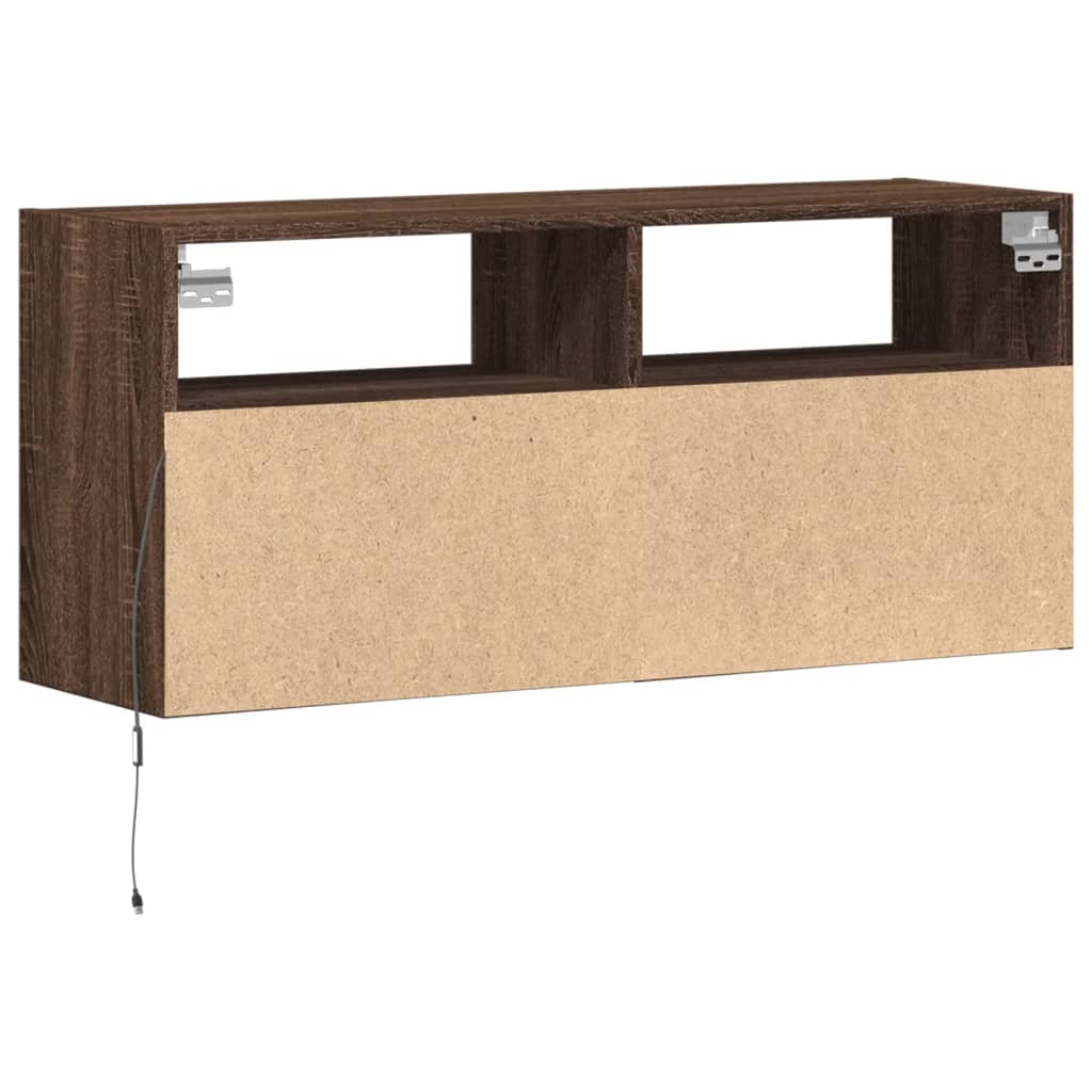 Wall-mounted TV cabinet with LED lights, brown oak, 100x31x45cm