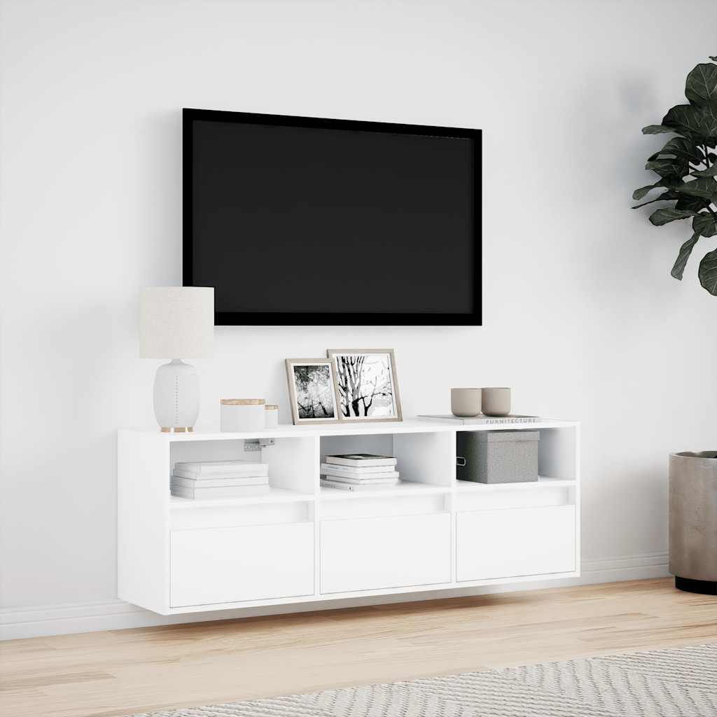 Sienas TV skapītis ar LED gaismām, balts, 130x31x45 cm