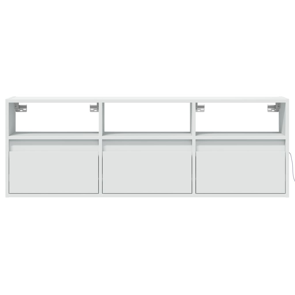 Wall-mounted TV cabinet with LED lights, white, 130x31x45 cm