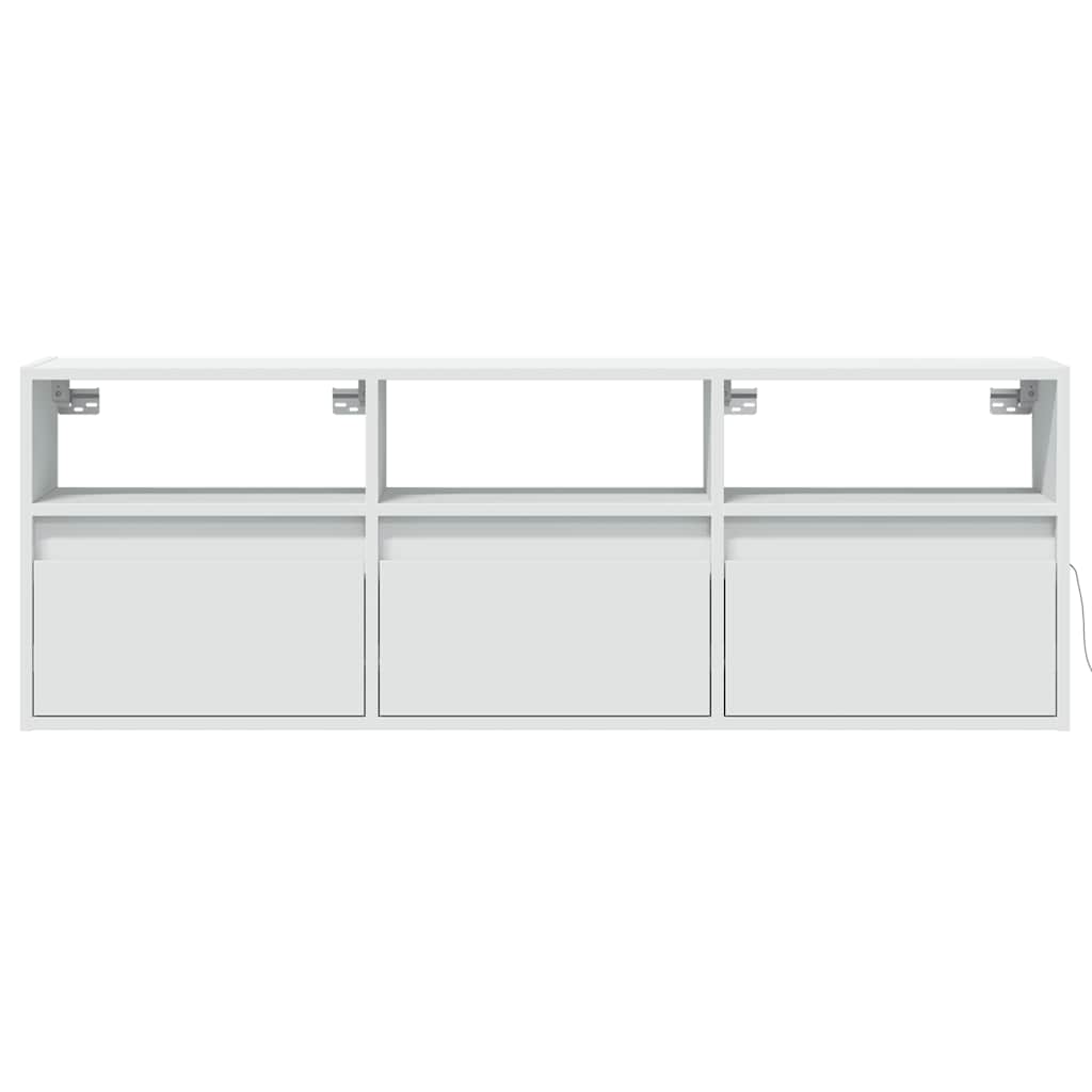 Sienas TV skapītis ar LED gaismām, balts, 130x31x45 cm