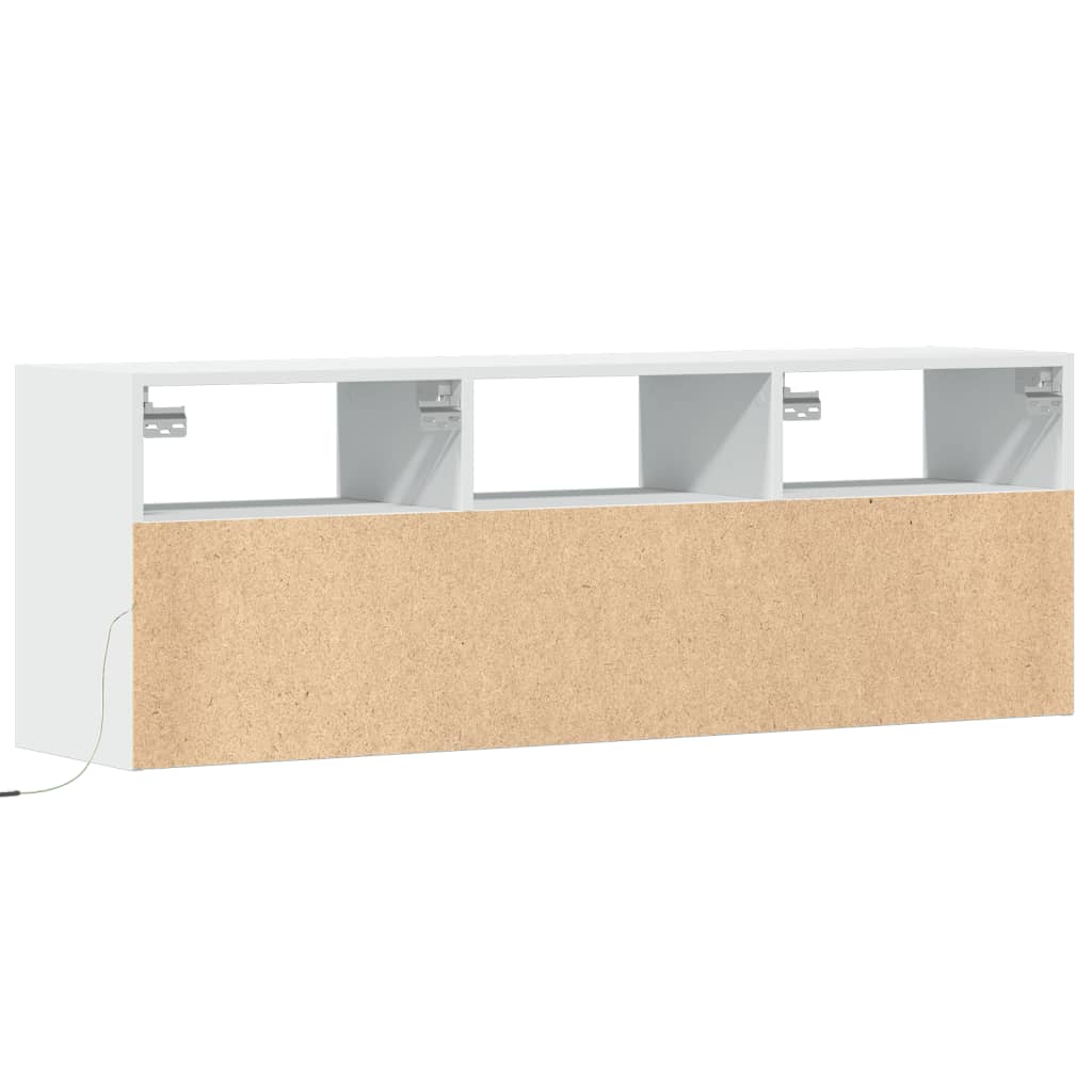 Wall-mounted TV cabinet with LED lights, white, 130x31x45 cm