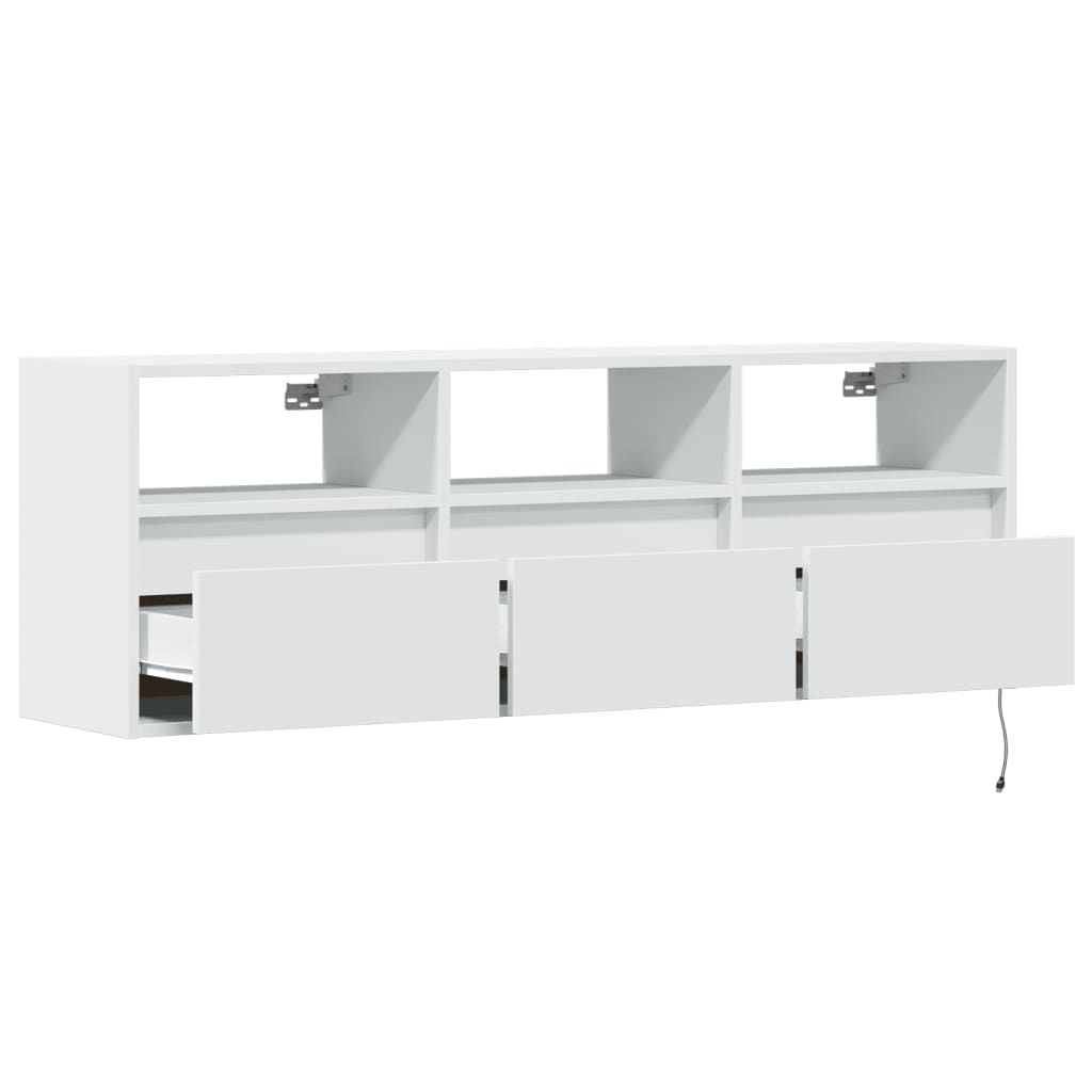 Wall-mounted TV cabinet with LED lights, white, 130x31x45 cm