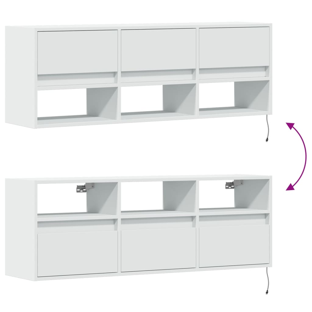 Wall-mounted TV cabinet with LED lights, white, 130x31x45 cm